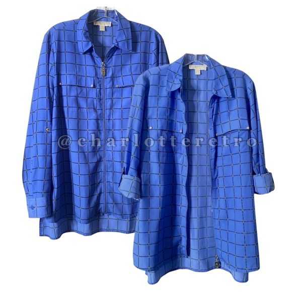 Michael Kors Tops - MIchael Kors • Chain Link Window Plaid Full Zip Shacket